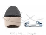 Selle longue biplace Noire et Blanche avec étrier de fixation pour Mobylette Motobécane / MBK / Peugeot