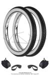 Pack 2x Pneus 2 1/4 x 15 à flancs blanc pur "GT" VSX / 2x Chambres à air 2 1/4x15 Valve Vélo Presta / 2x Fonds de jante pour Peugeot 104