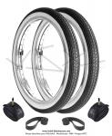 Pack 2x Pneus 2 1/4 x 18 (2.25-18) "RAPIDO" à flancs Blanc Pur VSX / 2x Chambres à air 2 1/4x18 à Valve Vélo Presta French / 2x Fonds de jante 18" - pour Mobylette Motobécane / Motoconfort / MBK 88 / 85 / 89 / 881 / 92