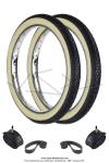 Pack 2x Pneus 2 1/4 x 15 à flancs blanc crème "GT" VSX / 2x Chambres à air 2 1/4 x 15 Valve Vélo Presta / 2x Fonds de jante