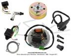 Allumage électronique (Volant-magnétique) complet - type "Moriyama" - Zingué jaune + boîtier CDI + Bobine HT + Antiparasite + Régulateur de tension pour Mobylette Motobécane MBK 51 / 881 (AV10) (Kit allumage 5 pcs)