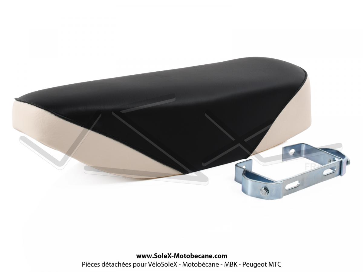 Selle longue biplace Noire et Blanche avec étrier de fixation pour