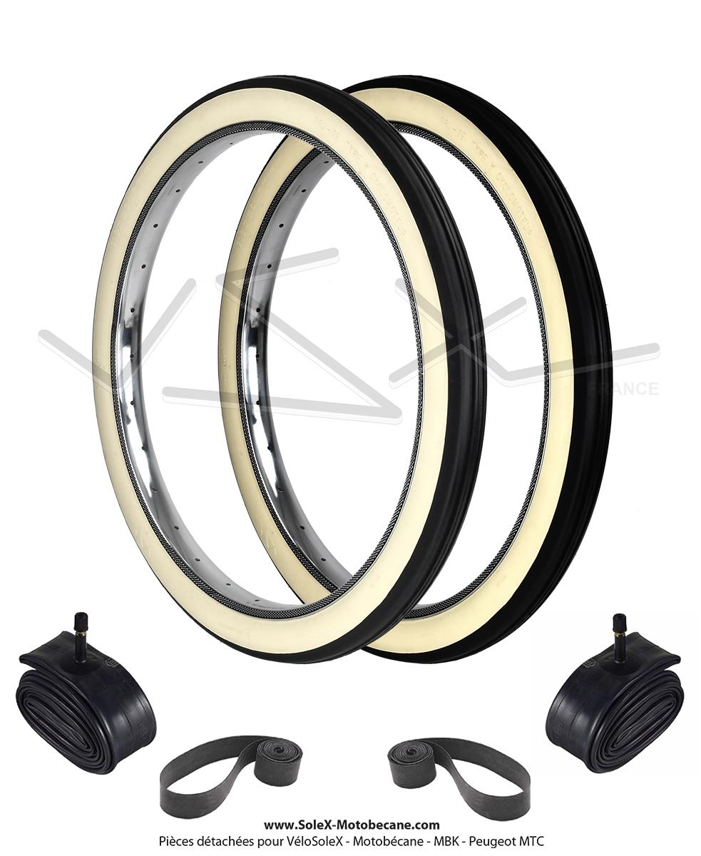 2 Pneus 26 X 1 1/2  40-584  + Chambres à Air Avec Valve Schrader Pneus Blanc Noir En Caoutchouc Pour Velo Vintage Ollande Roue