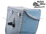 Sacoches  Chamrousse  C01 Bleues  1345  - Finitions  Vichy  Noir et Blanc - Fixation par sangles cuirs - pour Mobylette Motobcane / MBK / Peugeot (tous modles) (la paire)