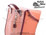 Sacoches  Chamrousse  C02 Rose Saumon (finitions Bordeau) inclines - Fixation par crochets - Spciales pour Mobylette Motobcane / Motoconfort MobyX X7 sans clignotants (la paire)