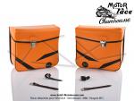 Sacoches  Chamrousse  C03 Orange Mandarine - Finitions noires - Fixation par sangles cuirs - pour Mobylette Motobcane / MBK / Peugeot (tous modles) (la paire)