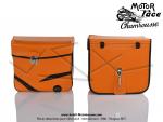Sacoches  Chamrousse  C03 Orange Mandarine - Finitions noires - Fixation par sangles cuirs - pour Mobylette Motobcane / MBK / Peugeot (tous modles) (la paire)
