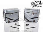Sacoches  Chamrousse  C03 Gris Mtallis  1448  - Finitions Noires - Fixation par sangles cuirs - pour Mobylette Motobcane AV46 / AV49 / Spciale / Peugeot 101 / 102 / 103 (...) (la paire)