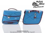 Sacoches  Chamrousse  C02 Bleues (finitions Bordeau) inclines - Fixation par crochets - Spciales pour Mobylette Motobcane / Motoconfort MobyX X7 sans clignotants (la paire)