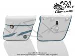 Sacoches  Chamrousse  C01 Blanches (finitions bleues) inclines - Fixation par sangles cuir - Spciales pour Mobylette Motobcane / Motoconfort / MBK 88 / 85 / 881 (la paire)