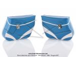 Sacoches S01 Bleues (finitions blanches) inclines - Fixation par crochets - Spciales pour VloSoleX 5000 / 6000