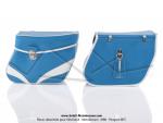 Sacoches S01 Bleues (finitions blanches) inclines - Fixation par crochets - Spciales pour VloSoleX 5000 / 6000