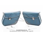 Sacoches Narbel N01 Bleu Motobcane  1345  - Finitions  Vichy  Noires et Blanches - Fixation par sangles cuirs - Fermeture type  cartable  - pour Mobylette Motobcane / Motoconfort / MBK 85 / 88 (...) (la paire)