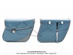 Sacoches Narbel N01 Bleu Motobcane  1345  - Finitions  Vichy  Noires et Blanches - Fixation par sangles cuirs - Fermeture type  cartable  - pour Mobylette Motobcane / Motoconfort / MBK 85 / 88 (...) (la paire)