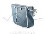 Sacoches Narbel N01 Bleu Motobcane  1345  - Finitions blanches  franges - Fixation par sangles cuirs - Fermeture type  cartable  - pour Mobylette Motobcane / Motoconfort / MBK 85 / 88 (...) (la paire)