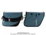 Sacoches Narbel N01 Bleu Motobcane  1345  - Finitions noires  franges - Fixation par sangles cuirs - Fermeture type  cartable  - pour Mobylette Motobcane / Motoconfort / MBK 85 / 88 (...) (la paire)