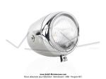 Phare chrom 125mm - Vitre blanche - avec casquette et support de compteur 60mm intgr