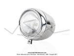 Phare chrom 125mm - Vitre blanche - avec casquette et support de compteur 60mm intgr