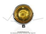 Phare chrom 125mm - Vitre jaune - avec casquette et support de compteur 60mm intgr