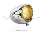 Phare chrom 125mm - Vitre jaune - avec casquette et support de compteur 60mm intgr