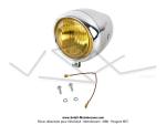 Phare chrom 125mm - Vitre jaune - avec casquette et support de compteur 60mm intgr