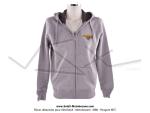 Veste / Sweat-shirt Zipp avec capuche Gris Oxford - Logo Brod Tte de Gaulois Motobcane coeur et dos - Taille S