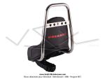 Selle Chopper Noire - srigraphie  Peugeot  rouge - dosseret Chrom - pour Peugeot 103