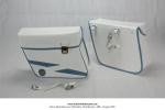 Sacoches  Chamrousse  C01 Blanches (finitions bleues) inclines - Fixation par sangles cuir - Spciales pour Mobylette Motobcane / Motoconfort / MBK 88 / 85 / 881 (la paire)
