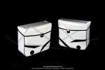 Sacoches C03 Blanches - Finitions noires - Fixation par sangles cuirs -  Chamrousse  - pour Mobylette Motobcane / MBK / Peugeot (tous modles) (la paire)