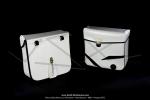 Sacoches C03 Blanches - Finitions noires - Fixation par sangles cuirs -  Chamrousse  - pour Mobylette Motobcane / MBK / Peugeot (tous modles) (la paire)