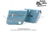 Sacoches  Chamrousse  C01 Bleues  1345  - Finitions  Vichy  Noir et Blanc - Fixation par sangles cuirs - pour Mobylette Motobcane / MBK / Peugeot (tous modles) (la paire)