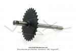 Axe de pdalier 28 dents Lg.219mm - 2 gorges de circlips - pour Mobylette Motobcane Motoconfort MBK 51