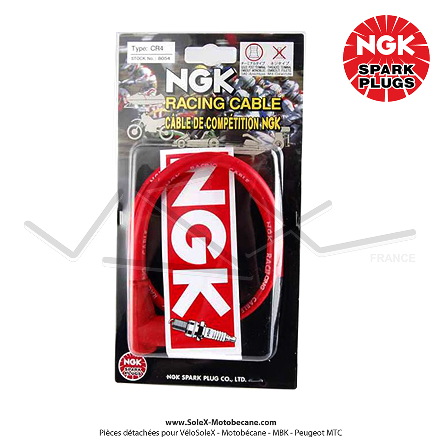Capuchon antiparasite coudé NGK Racing CR4 avec fil rouge