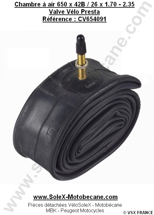 Chambre a air 650B 26 x 1.70 2.35 Valve Velo Presta Pieces detachees pour SoleX 45cc 330 660 1010 et 1400 Pieces pour VELOSOLEX Solex Motobecane