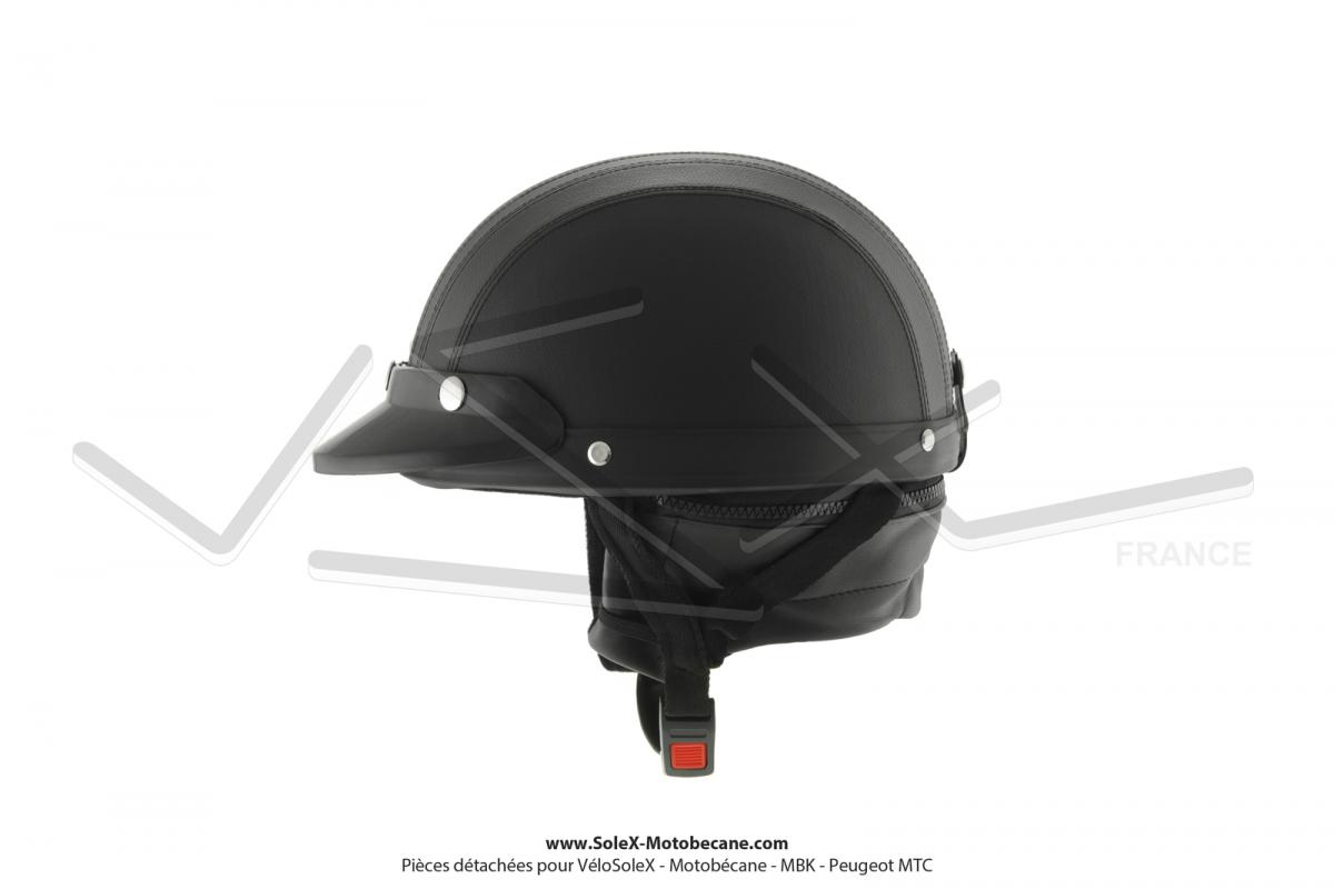 Casque Bol Demi Jet Simili Cuir Noir Style Rétro Vintage Solex