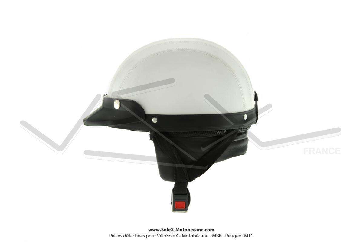 Casque Bol Demi Jet Simili Cuir Blanc Style Rétro Vintage Solex